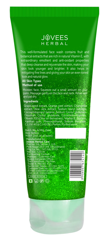 Jovees Herbal Grape Face Wash With Grape Seed & Orange Peel Extracts | For Brighter & Glowing Skin | Reduces Uneven Skin Tone & Fine Lines | For All Skin Types |120 ML